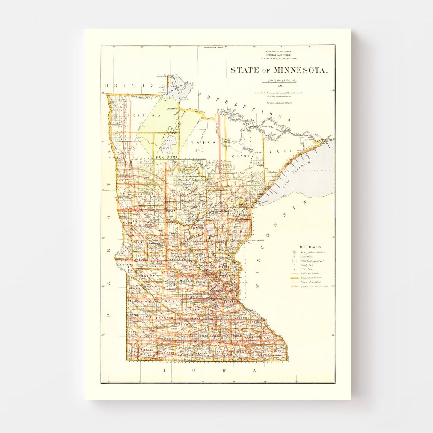 Vintage Map of Minnesota 1876
